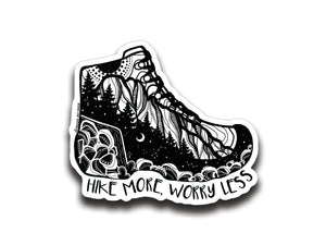 Hike More, Worry Less Sticker - Mountain Mornings - Sticker