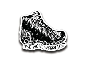 Hike More, Worry Less Sticker - Mountain Mornings - Sticker