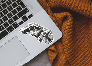 Jasper National Park Sticker on a laptop, featuring a black and white original illustration, made in Canada.