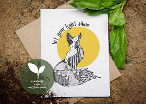 Let Your Light Shine, Plantable Seed Greeting Card with original illustrations on eco-friendly packaging.