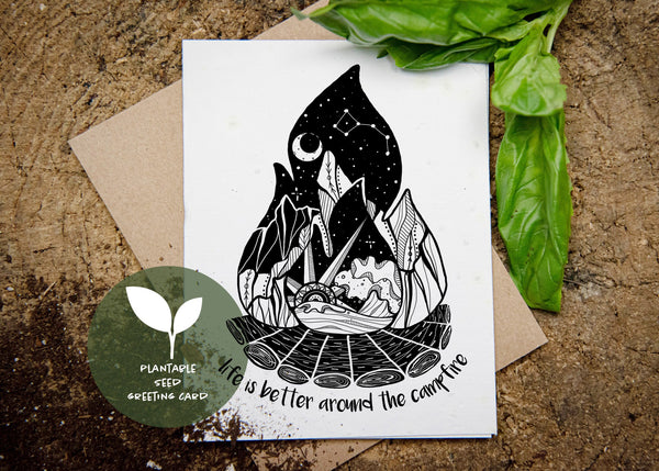 Life Is Better Around The Campfire, Plantable Seed Greeting Card - Mountain Mornings - Plantable Greeting Cards