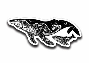 Little Whale Sticker, outdoor sticker with original black and white illustration, made in Canada, vinyl material.