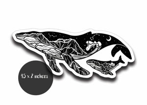 Little Whale Sticker – original black and white vinyl sticker by Canadian artist, perfect for outdoor use.
