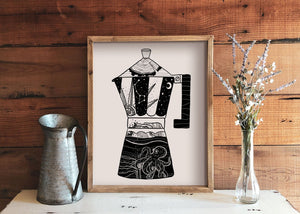 Moka Pot Cofee Print - Mountain Mornings - Prints