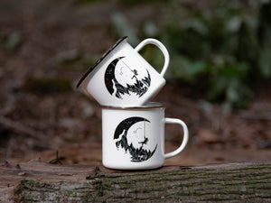 Moon and Climber, Camping Mug - Mountain Mornings - Camping Mug