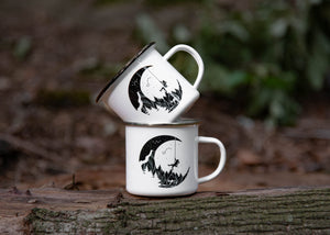 Moon and Climber, Camping Mug - Mountain Mornings - Camping Mug
