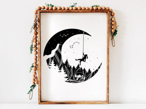 Moon and Climber Print - Mountain Mornings - Prints