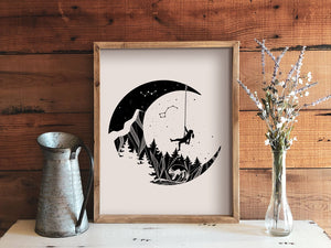 Moon and Climber Print - Mountain Mornings - Prints