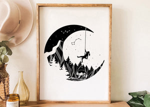 Moon and Climber Print - Mountain Mornings - Prints