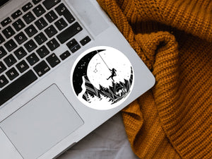 Moon and Climber Sticker - Mountain Mornings - Sticker