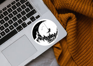 Moon and Climber Sticker - Mountain Mornings - Sticker