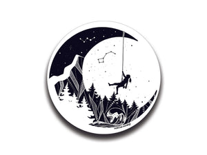 Moon and Climber Sticker - Mountain Mornings - Sticker