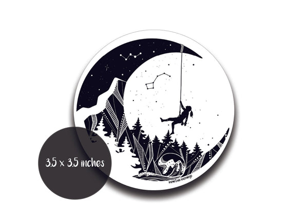 Moon and Climber Sticker - Mountain Mornings - Sticker