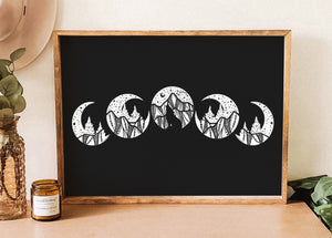 Moon Phase Print, Black Background - Mountain Mornings - Prints