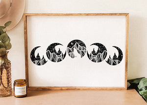 Moon Phase Print, White Background - Mountain Mornings - Prints
