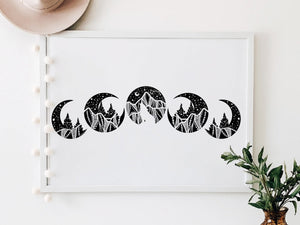 Moon Phase Print, White Background - Mountain Mornings - Prints