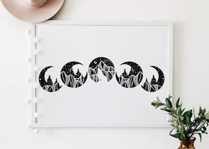 Moon Phase Print, White Background - Mountain Mornings - Prints