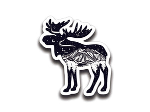 Moose Sticker featuring black and white original illustration, glossy vinyl outdoor sticker made in Canada.