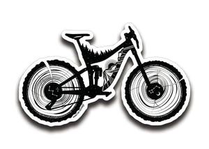 Mountain Bike Sticker featuring original illustration, black and white design, made in Canada by a Canadian artist.