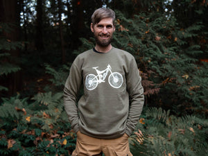 Mountain Bike Unisex Crew, Moss Green - Mountain Mornings - Crew