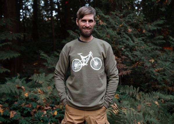 Mountain Bike Unisex Crew, Moss Green - Mountain Mornings - Crew