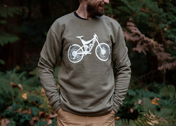 Mountain Bike Unisex Crew, Moss Green - Mountain Mornings - Crew