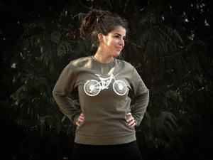 Mountain Bike Unisex Crewneck Sweatshirt , Moss Green - Mountain Mornings - Crewneck Sweatshirt