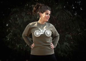 Mountain Bike Unisex Crewneck Sweatshirt , Moss Green - Mountain Mornings - Crewneck Sweatshirt