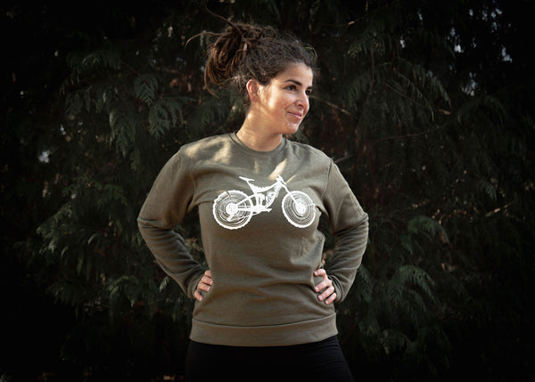 Mountain Bike Unisex Crewneck Sweatshirt , Moss Green - Mountain Mornings - Crewneck Sweatshirt