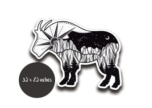 Mountain Goat Sticker - black and white outdoor sticker by Canadian artist, waterproof and scratch-resistant vinyl.