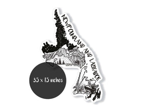 Newfoundland and Labrador Sticker, outdoor sticker with original illustration, made in Canada, vinyl sticker.