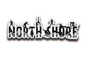 North Shore Sticker featuring black and white design, perfect outdoor sticker for water bottles and laptops.