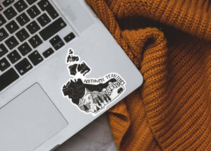 Northwest Territories Sticker on a laptop, featuring original black and white illustration, made in Canada.
