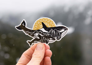 Orca Baby Sticker featuring original illustration in black and white, made in Canada, perfect outdoor vinyl sticker.