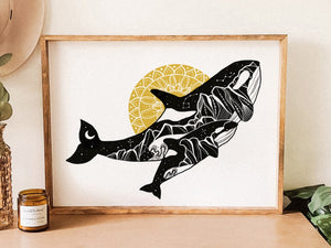 Orca Mama and Baby Print - Mountain Mornings - Prints