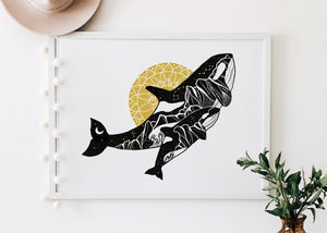 Orca Mama and Baby Print - Mountain Mornings - Prints