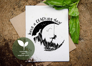 Have a Cracking Day!, Plantable Seed Greeting Card featuring black and white illustration art with basil seeds.