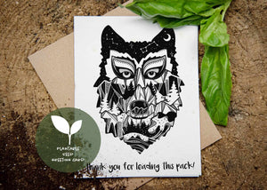 Thank You For Leading This Pack, Plantable Seed Greeting Card with black and white illustration and basil seeds.