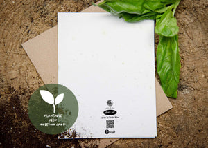 Have a Cracking Day!, Plantable Seed Greeting Card on eco-friendly background with basil leaves.