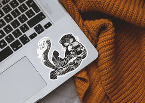 Sea Otter Sticker on a laptop, showcasing original black and white illustration, perfect for outdoor use.