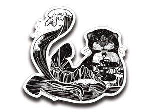 Sea Otter Sticker featuring original black and white illustration, perfect for outdoor, permanent use by Canadian artist.