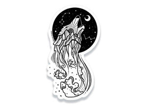 Sea Wolf Sticker featuring an original illustration in black and white, made in Canada, perfect for outdoor use.