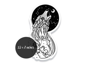 Sea Wolf Sticker featuring an original black and white illustration, ideal as an outdoor sticker.