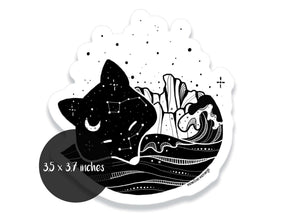Sleeping Fox Sticker featuring a black and white original illustration. A vinyl outdoor sticker made in Canada.