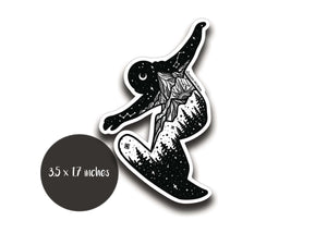 Snowboarder Sticker featuring an original black and white illustration in a glossy vinyl finish.