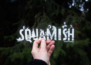 Squamish Car Decal featuring original illustration, a vinyl sticker made in Canada, perfect for outdoors.