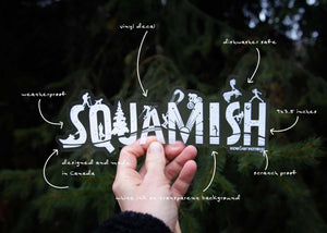 Squamish Car Decal, high quality vinyl sticker, made in Canada, waterproof, scratch resistant outdoor sticker.