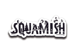 Squamish Sticker featuring black and white original illustration, durable vinyl finish, made in Canada.
