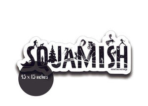 Squamish Sticker featuring black and white original illustration made in Canada, perfect outdoor vinyl sticker.