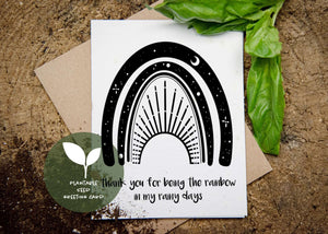 Thank You For Being A Rainbow, Plantable Seed Greeting Card with original illustrations on compostable card.
